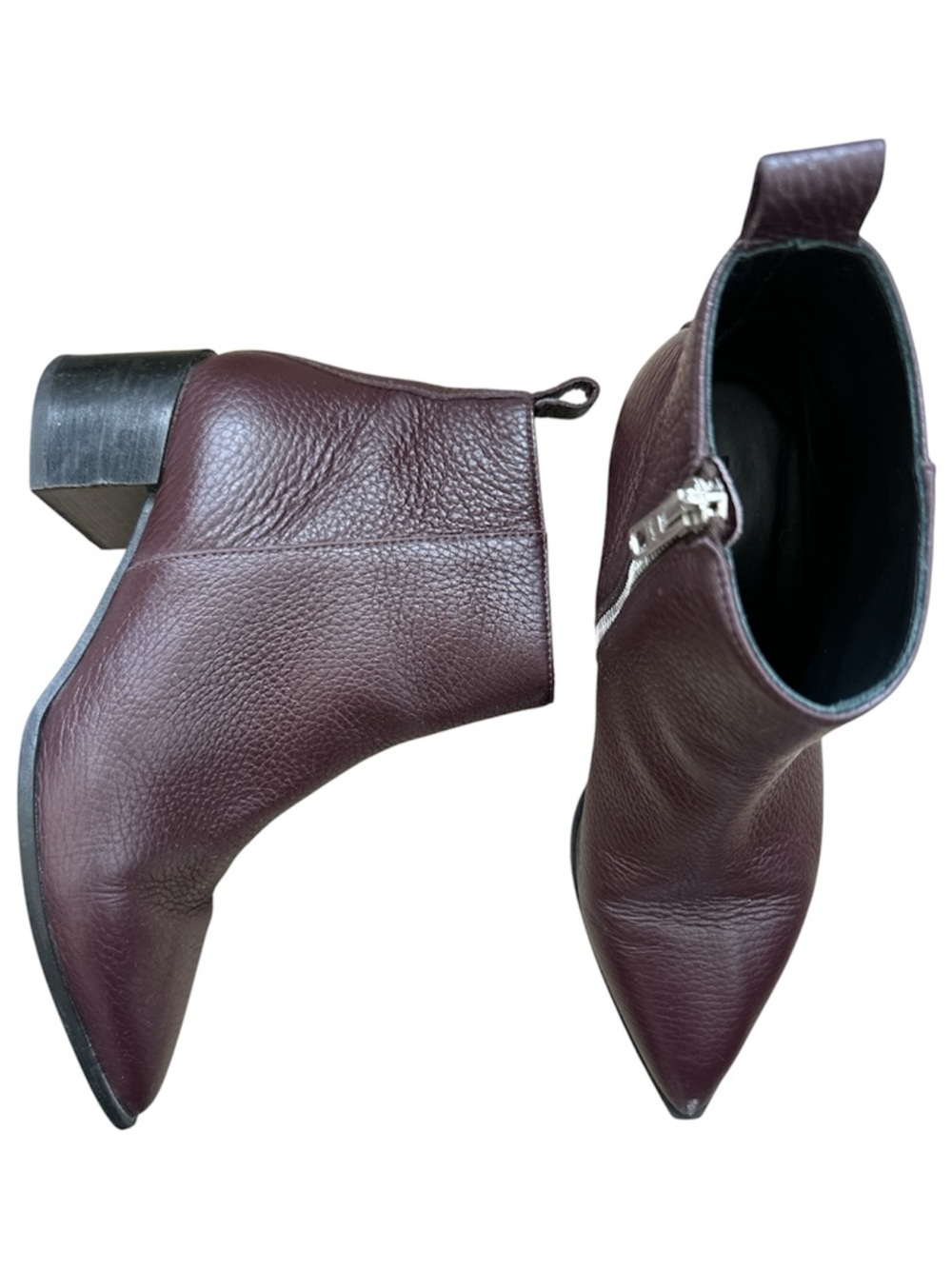 Everlane The Boss Heeled Ankle Boots Pebbled Italian Leather Heel Burgundy Point